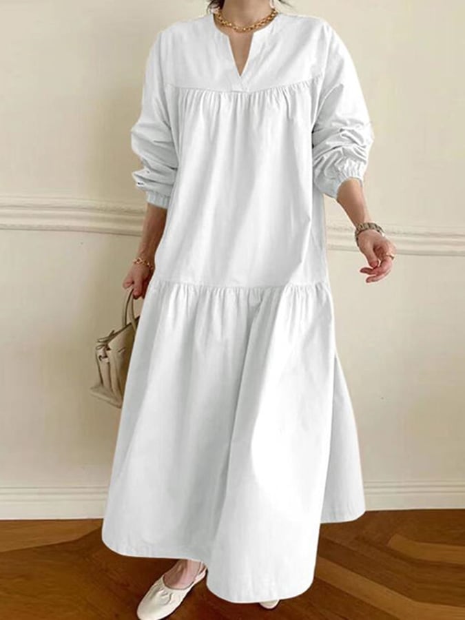Women's Casual Loose Pleated Autumn Fragrant Linen Long Swing Dress