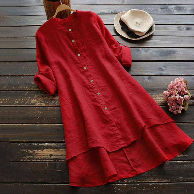 Fashionystudio Vintage Button Cotton Linen Midi Dress