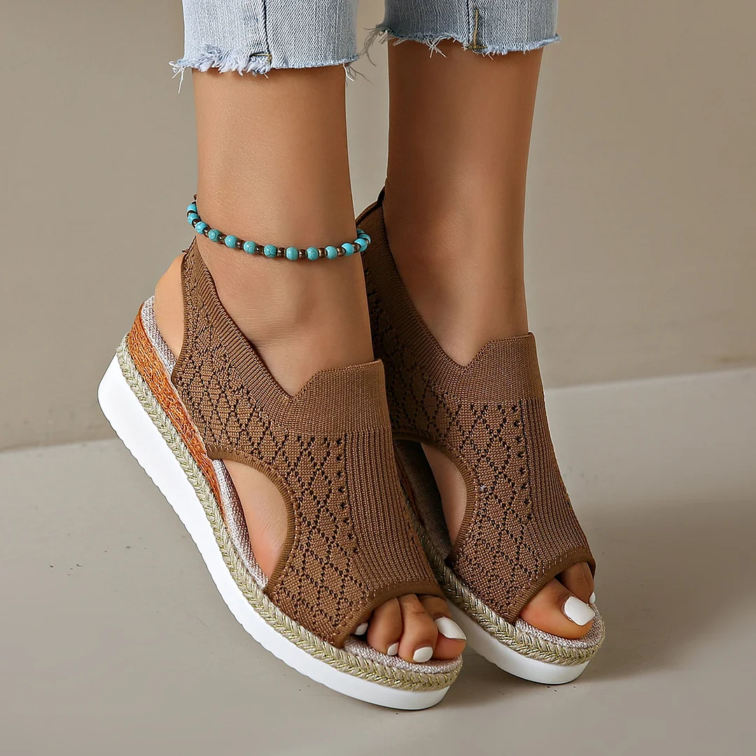 Yyvonne And Summer New Flying Fish Mouth Sandals Women's Net Cloth Breathable Slopes Sandals Large Hot Beach Sandals