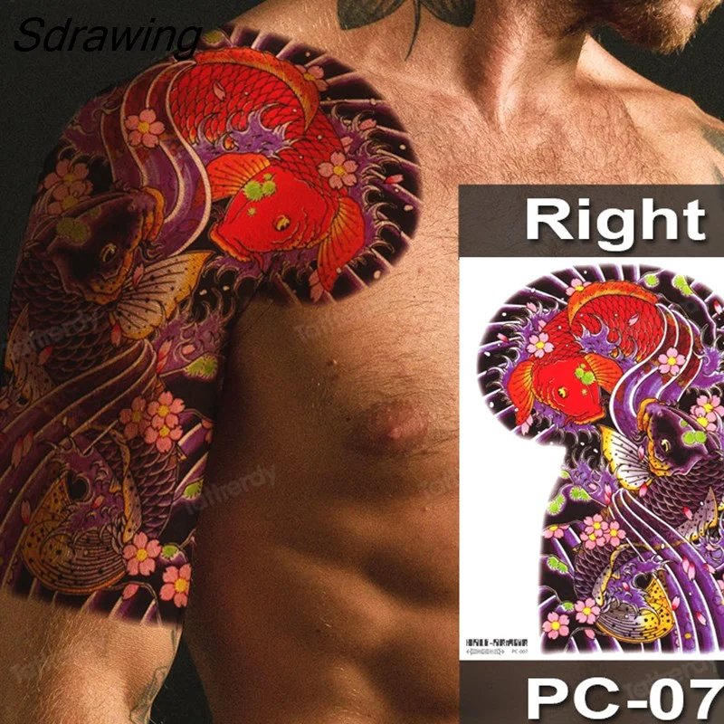 Sdrawing Fox Totem Dragon Waterproof Temporary Tattoos Body Art Arm Shoulder Chest Tattoo Sticker Black Tatouage Men Adult Large