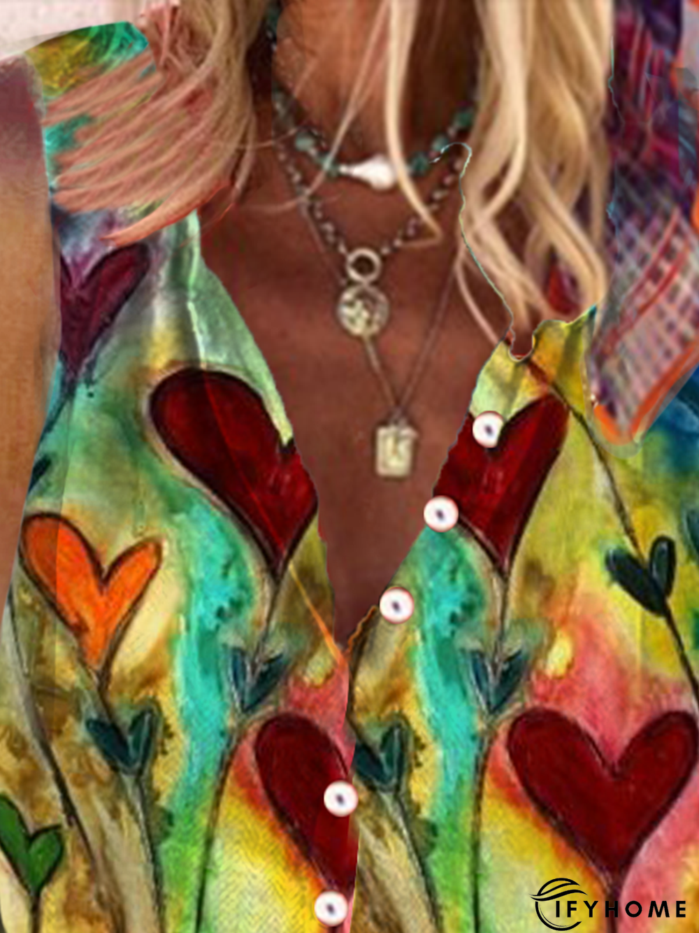 Casual Abstract V Neck Off Shoulder Cold Shoulder Tops | IFYHOME