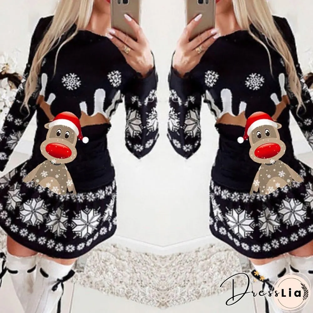 Womens Christmas Elk Mini Dress