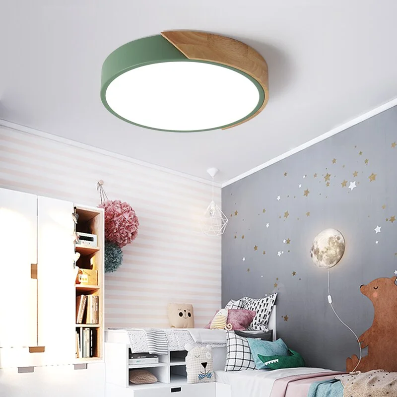 Modern Ceiling Light Wood Iron Acrylic Round Dustproof Lamp Kitchen Bedroom Porch LED Chip Decoration Lighting Fixture