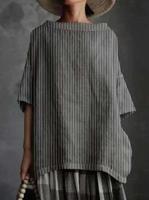 New style cotton and linen solid color loose women's T-shirt