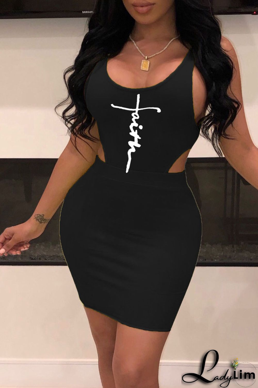 Yellow Sexy Print Patchwork U Neck Two Pieces