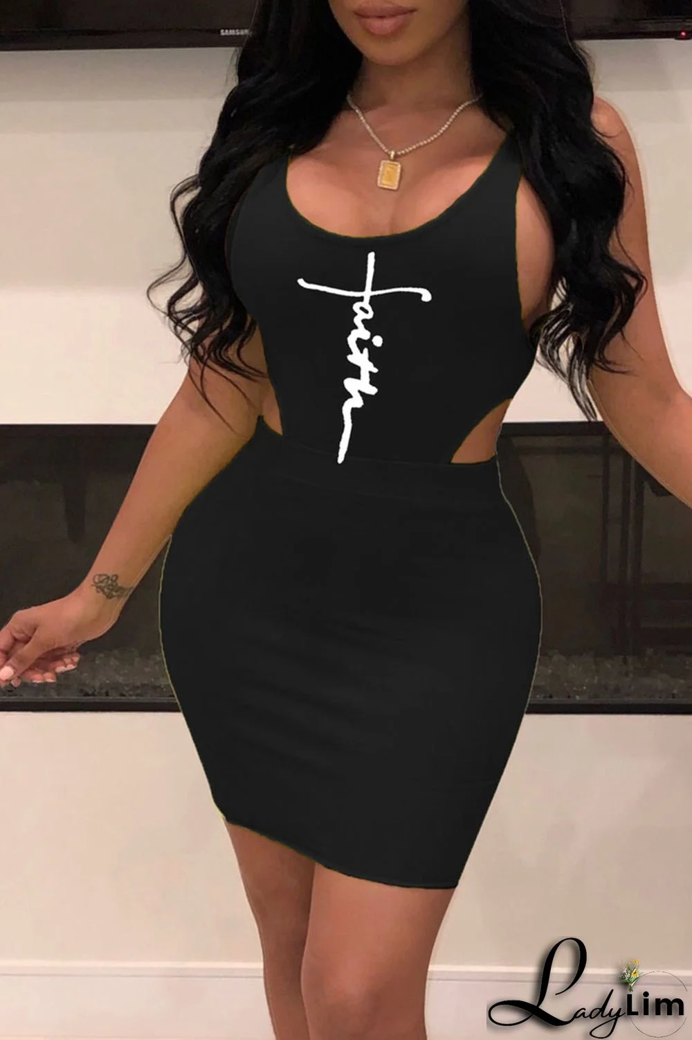 Yellow Sexy Print Patchwork U Neck Two Pieces