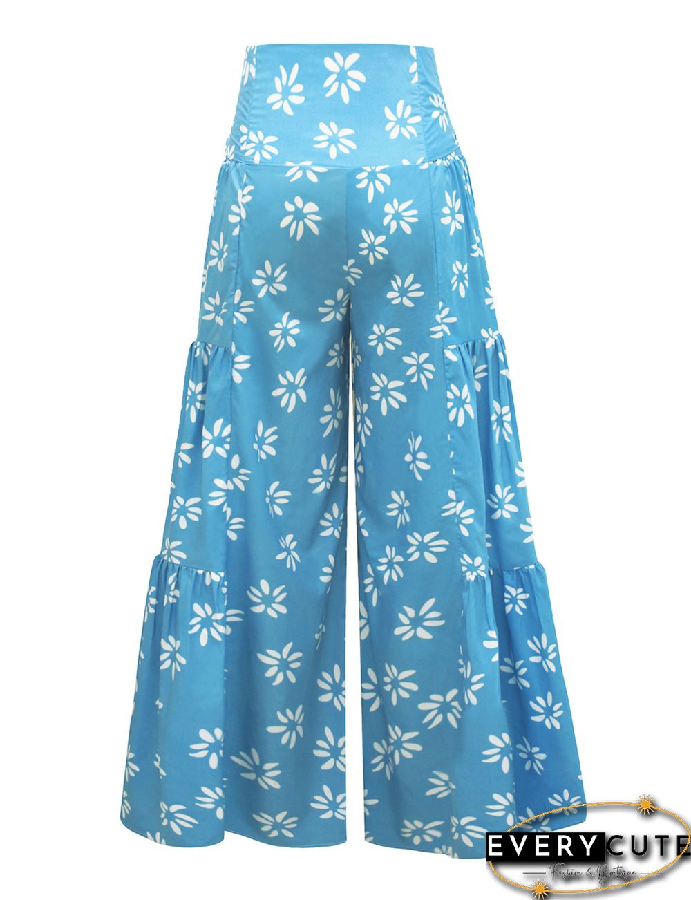Aquamarine Digital Print Tie Waist Beachwear Wide Leg Pants