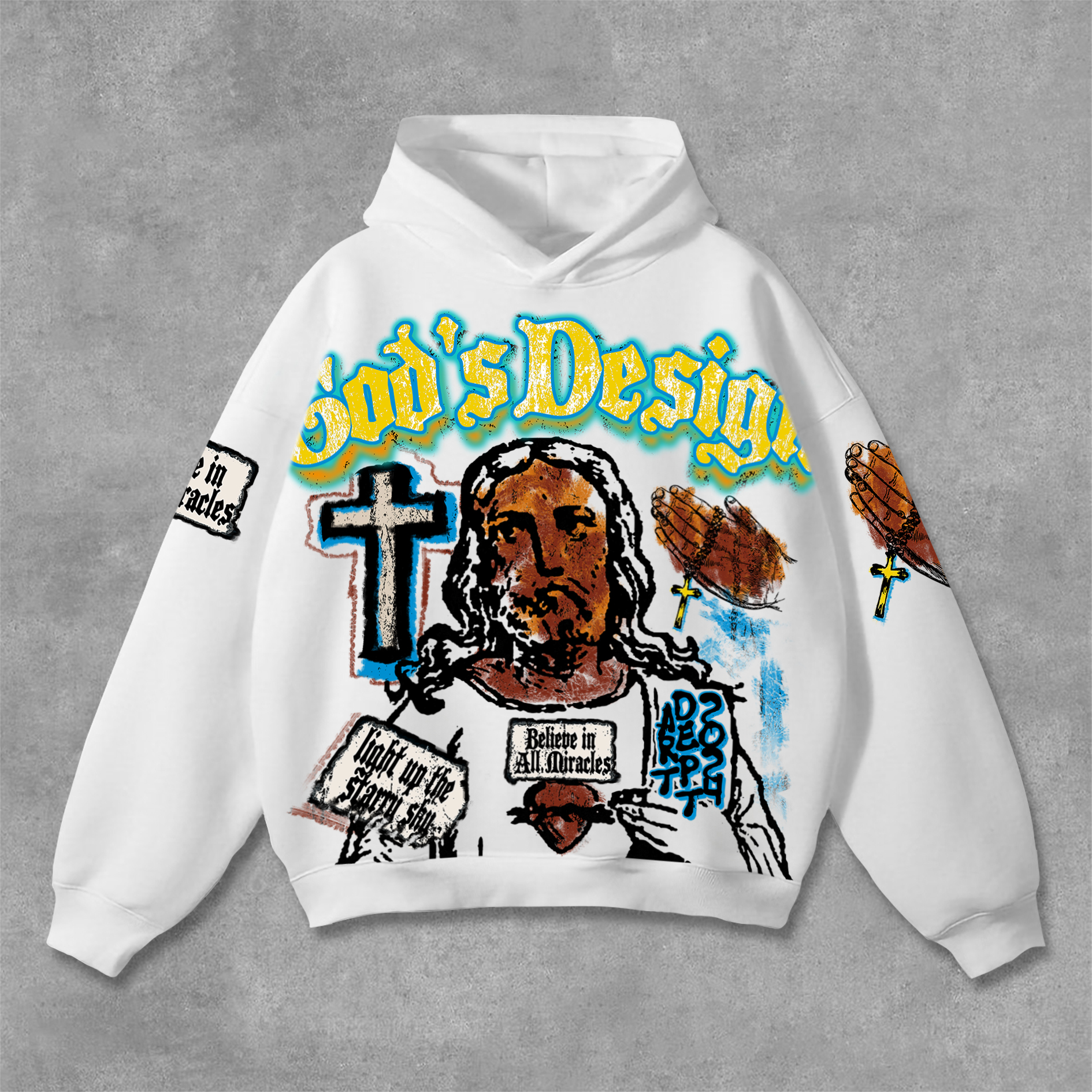 Vintage Jesus Graffiti Graphic God Design Print Pocketless Hoodie