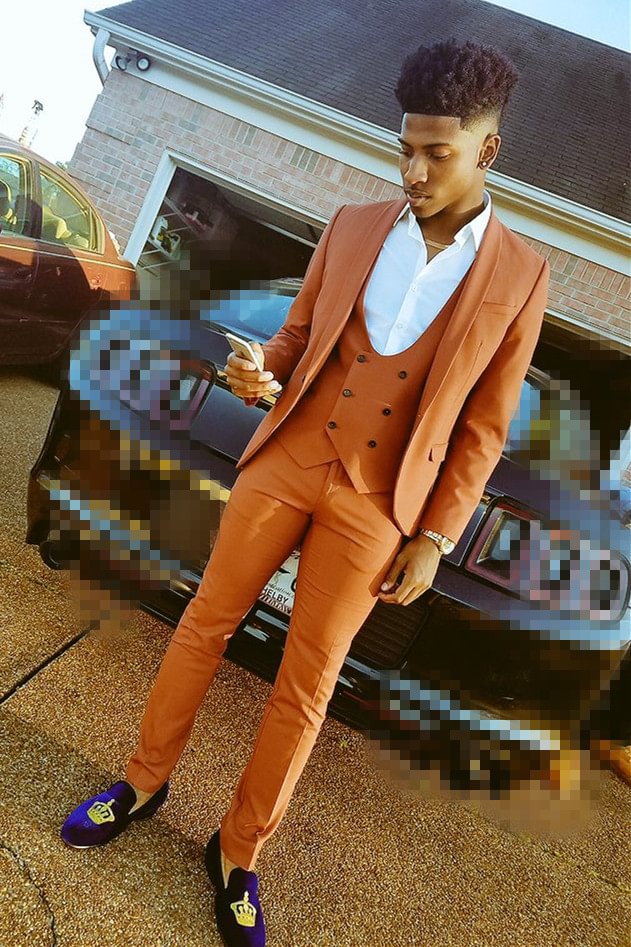 Three Pieces Shawl Lapel Orange Formal Dinner Suit For Man | Ballbellas Ballbellas
