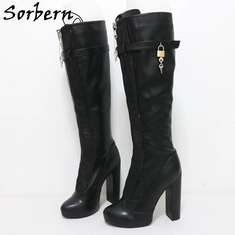 VCSHOES BDSM Lockable Zipper Knee High Boots For Women Platform Fetish Buckles Strap Shoes Ladies High Heels Custom Wide Fit