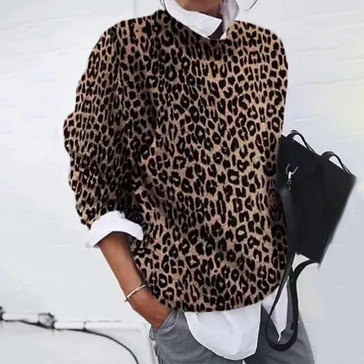 Women's Leopard Print Loose Casual Sweater