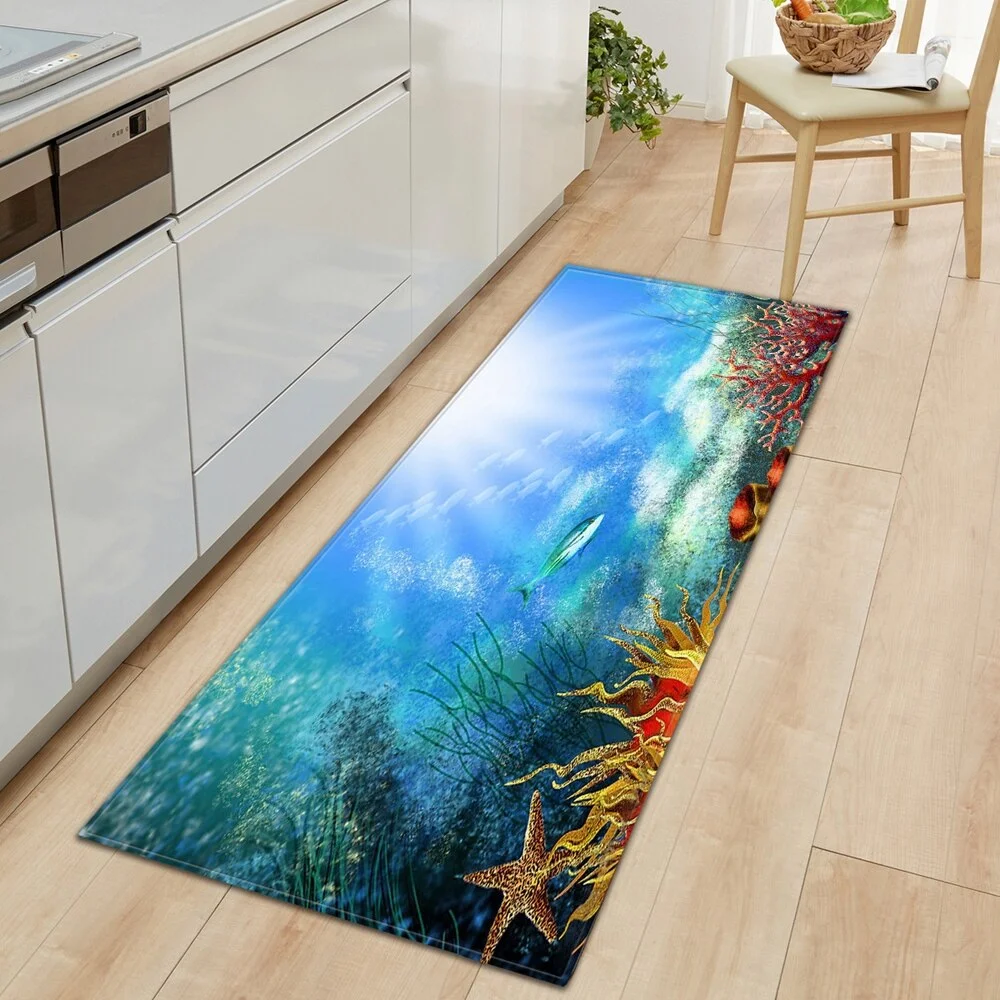 Underwater world Kitchen Mat Entrance Doormat 3D Pattern Bedroom Home Floor Decoration Living Room Carpet Bathroom Anti-slip Rug