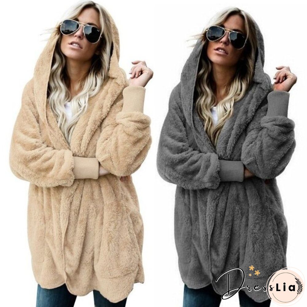 Autumn And Winter Hoodies Women Wool Warm Cotton Coat Sweatshirt Mid-length Double-sided Anti-fur Coat