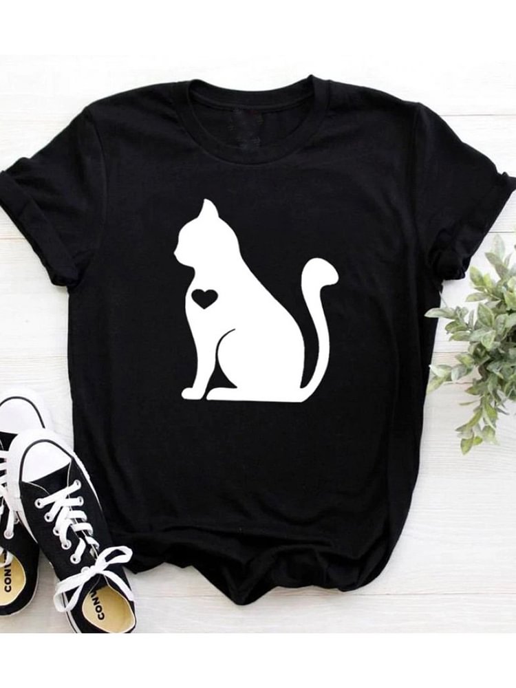 Bestdealfriday Cat Cotton Blend Crew Neck Shirts Tops 9365612