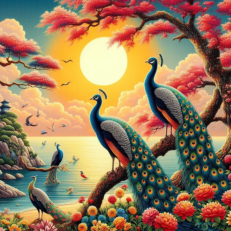 Full Round Drill Diamond Painting -Peacock And Sunset - 55*55cm