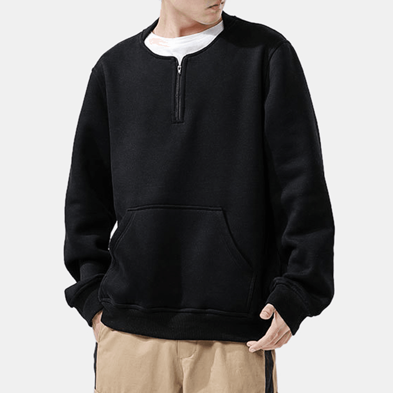 Men'S plus Velvet Crew Neck Sweaters Youth Handsome Warm Thick Bottoming Shirt