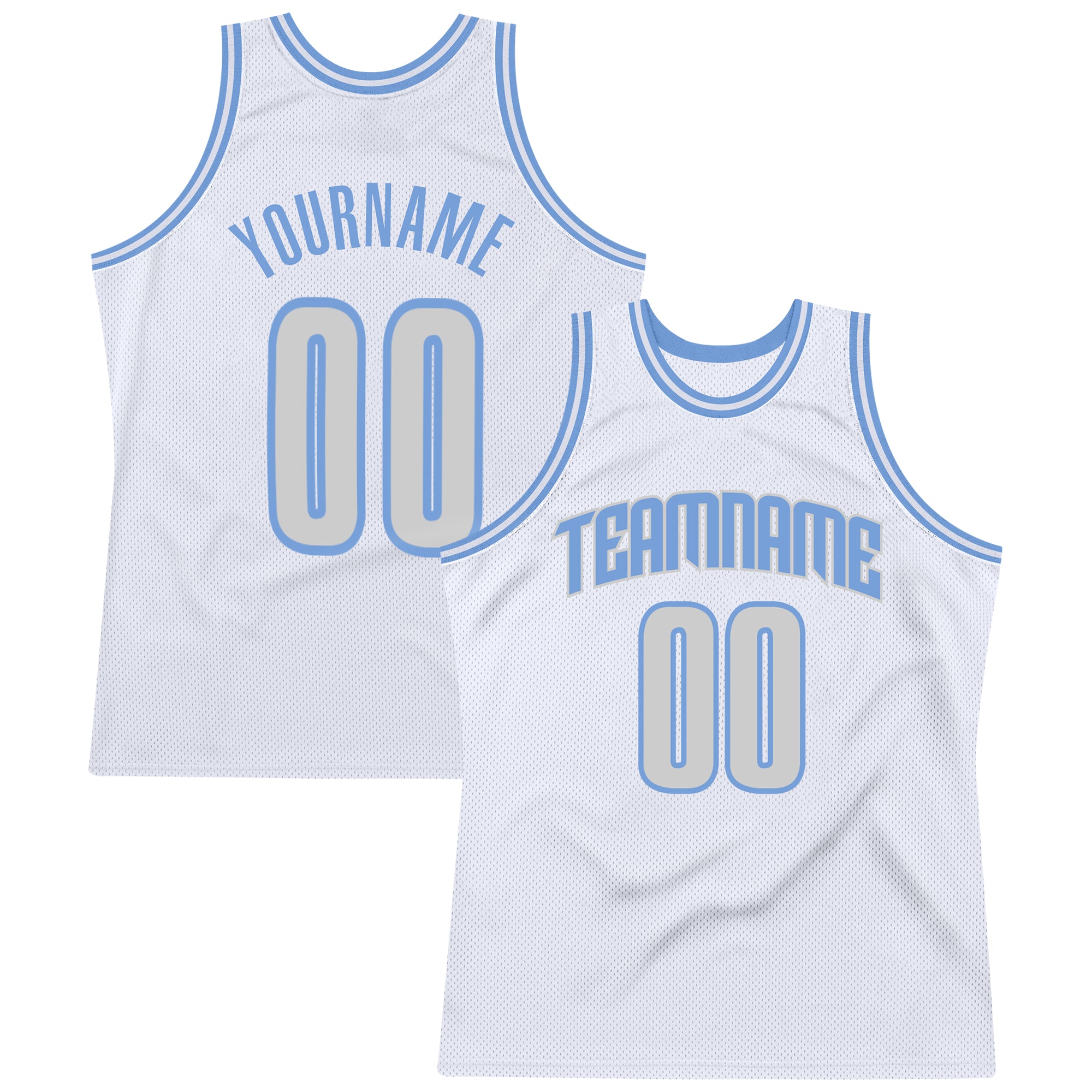 Custom White Light Gray-Light Blue Authentic Throwback Basketball Jersey | captainssportss.com
