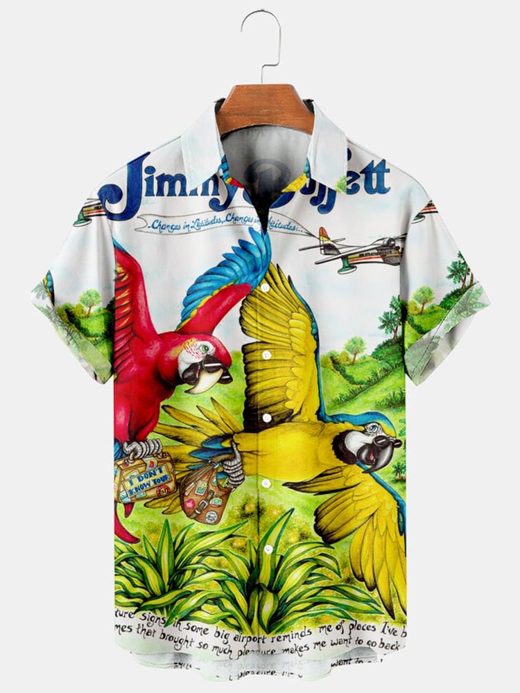 Men's Casual Holiday Parrot Print Shirt