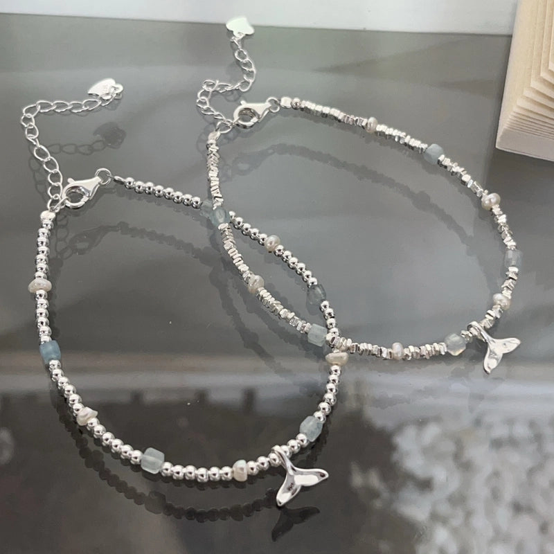 925 Sterling Silver Beaded Chain Bracelets Elegant Minimalist