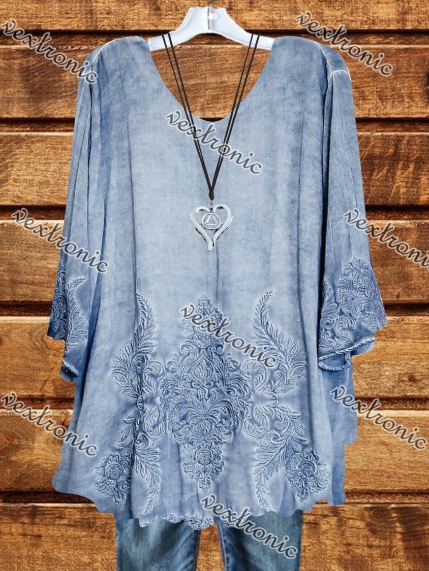 Women Casual 3/4 Sleeve Round Neck Floral Printed Top Dress
