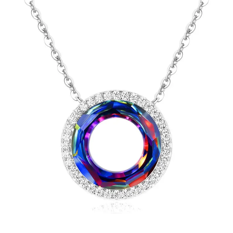 For Daughter - S925 I Will be With You Through The Good Times & Bad Times of Life Circle Crystal Necklace