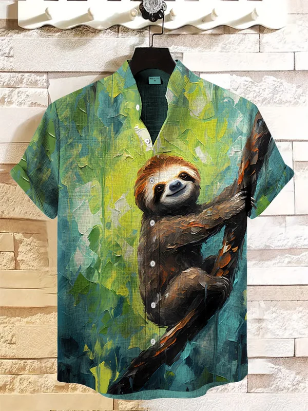 Men's Sloth Oil Painting Art Print Casual Shirt