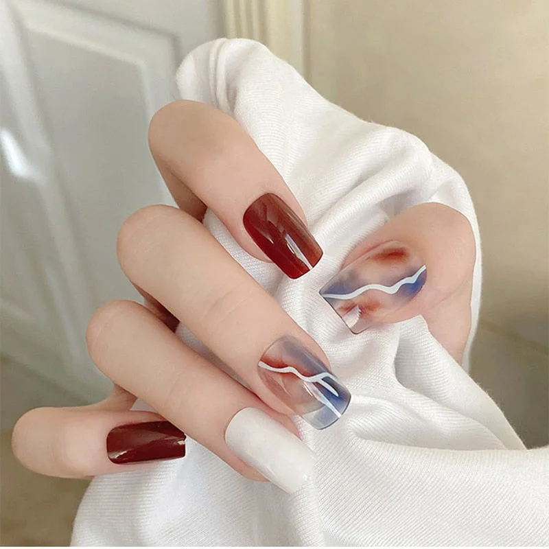 24pcs/set Press on Nail Tips Acrylic 10 Sizes Flower Design Fake Nails Art Full Cover French False Nail Art Tips Artifical Nails-Nail Inspo