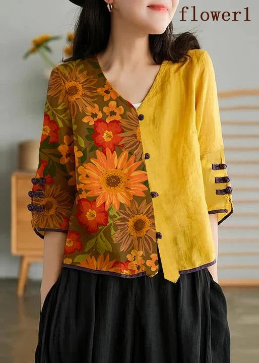 Women Red polka dots Casual Ramie Cardigan Embroidered Shirt
