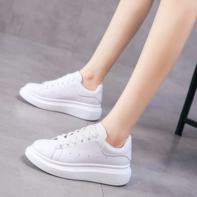 Women Sneakers Leather Shoes Spring Trend Casual Flats Sneakers Female New Fashion Comfort White Vulcanized Platform Shoes