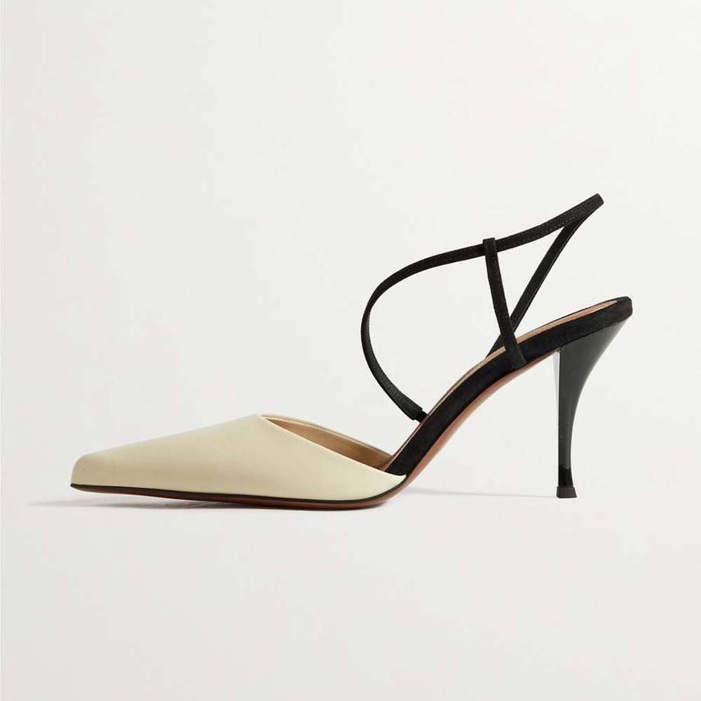 Black & White Vegan Leather Pointed Toe Stiletto Heel Strappy Pumps Nicepairs
