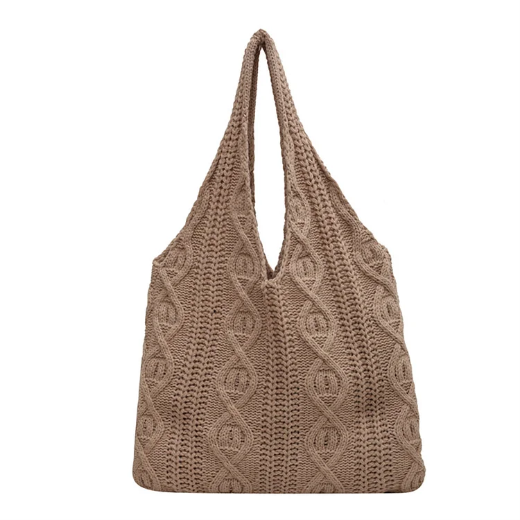 Women Casual Shoulder Bag Solid Color Shopping Handbag for Female (Khaki)
