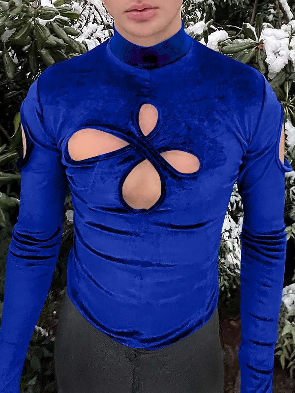 Mens Velvet Cutout High Neck T-Shirt SKUI97982