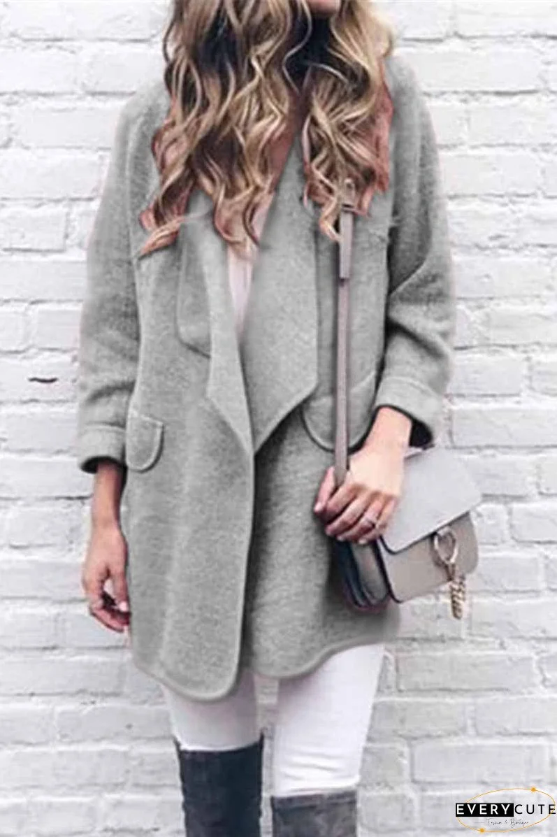 Solid Color Loose Coat With Pockets