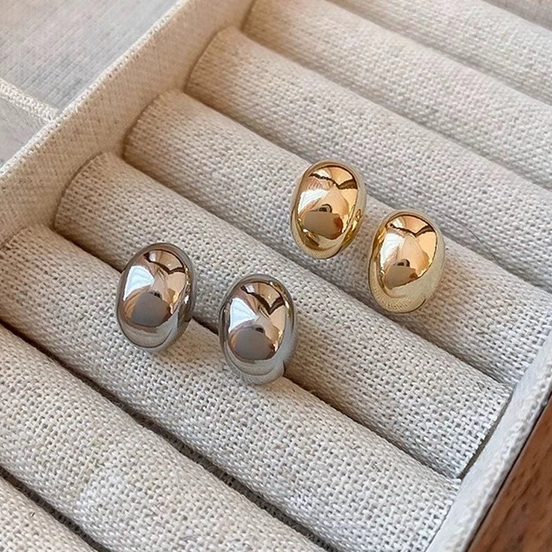 S925 Silver Needle Fashion Light Luxury Niche Advanced Photosensitive Surface Bean Stud Earrings Elegant Personality  Earrings Earrings For Women