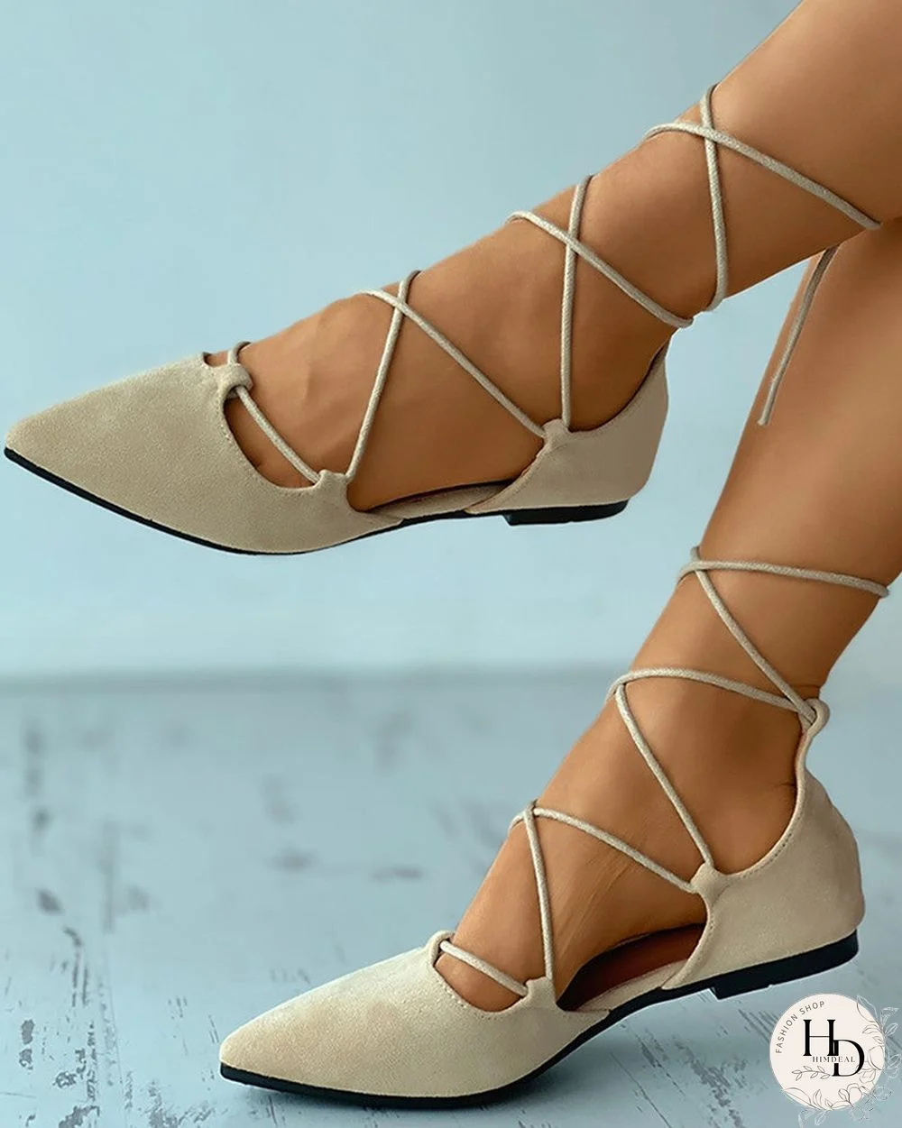 Pointed Toe Suede Strappy Slip-On Flats