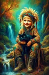 Luxury AB Velvet Diamond Painting Kit - Child and the Cat