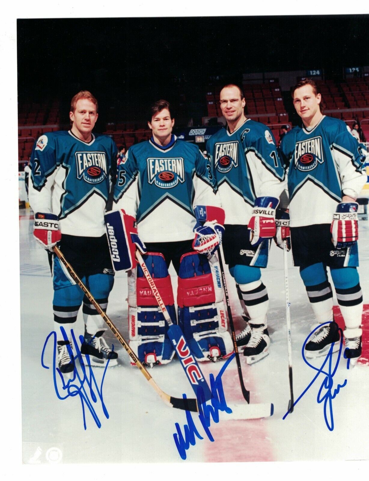 Brian Leetch Mike Richter Adam Graves Signed Rangers AS Photo Poster painting W/Our COA B