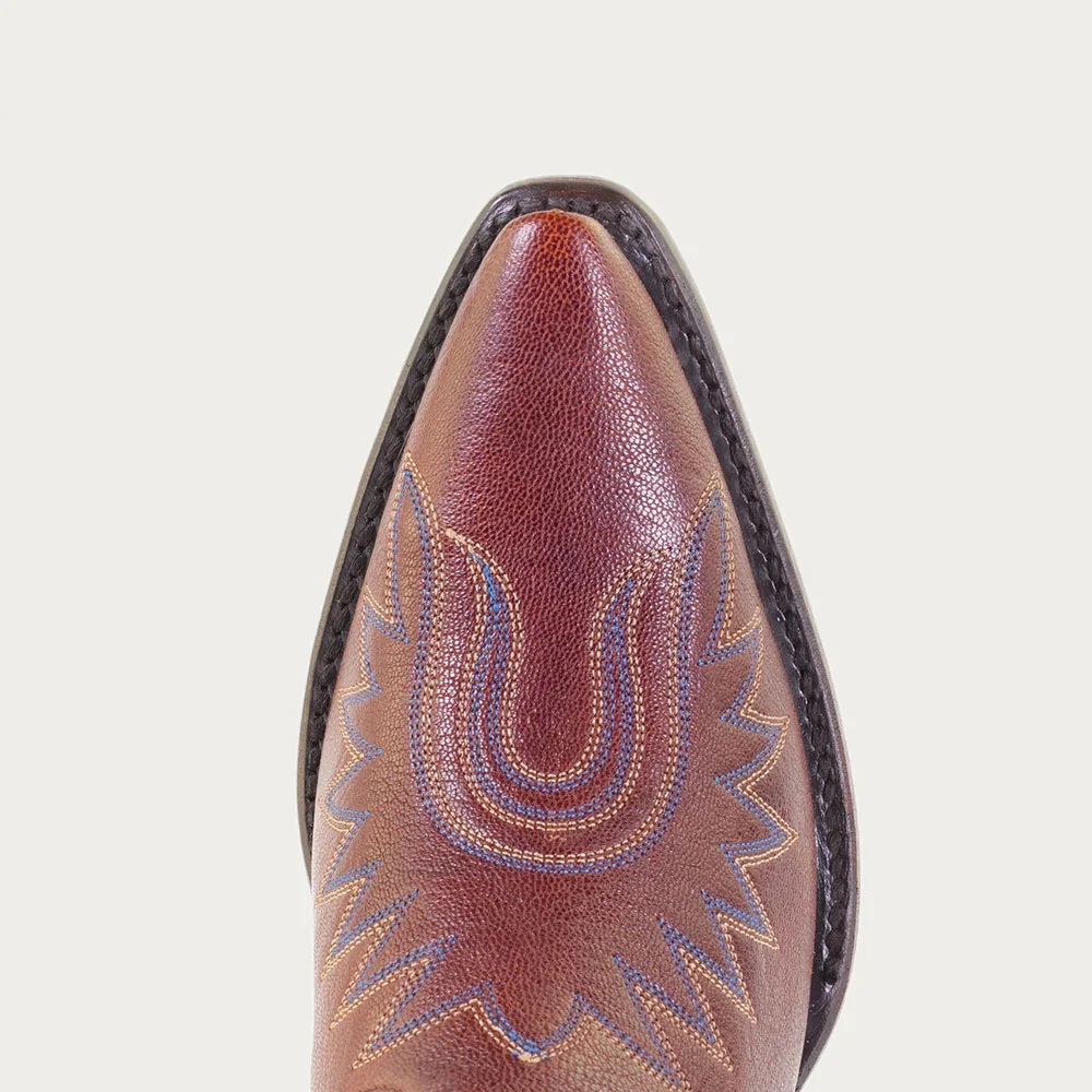 Maroon Snip Toe Embroidered Chunky Heel Western Boots for Women