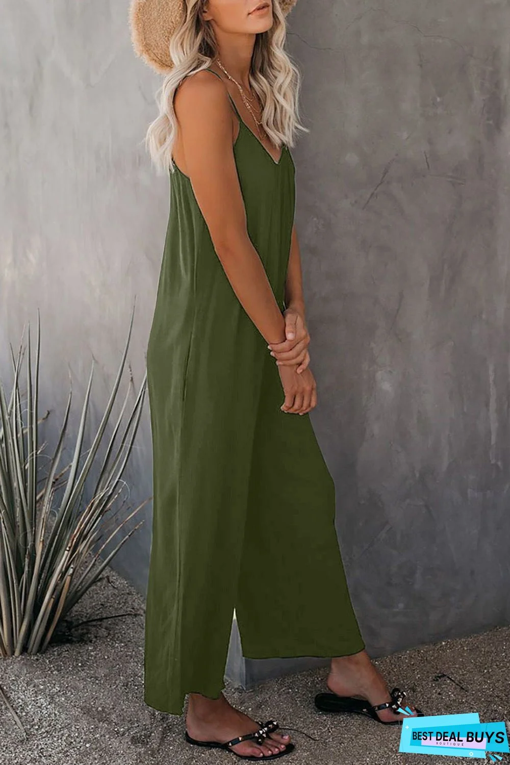 Strap Jumpsuit Women's New Solid Color Pocket Casual Jumpsuit