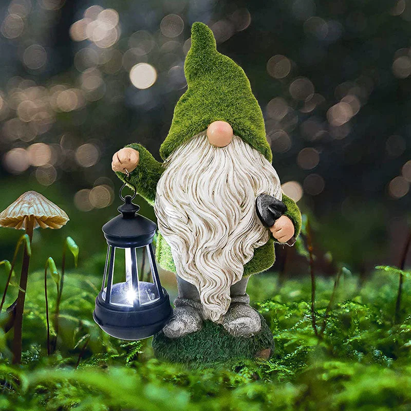 Flocked Gnomes Garden Decorations with Solar Lights