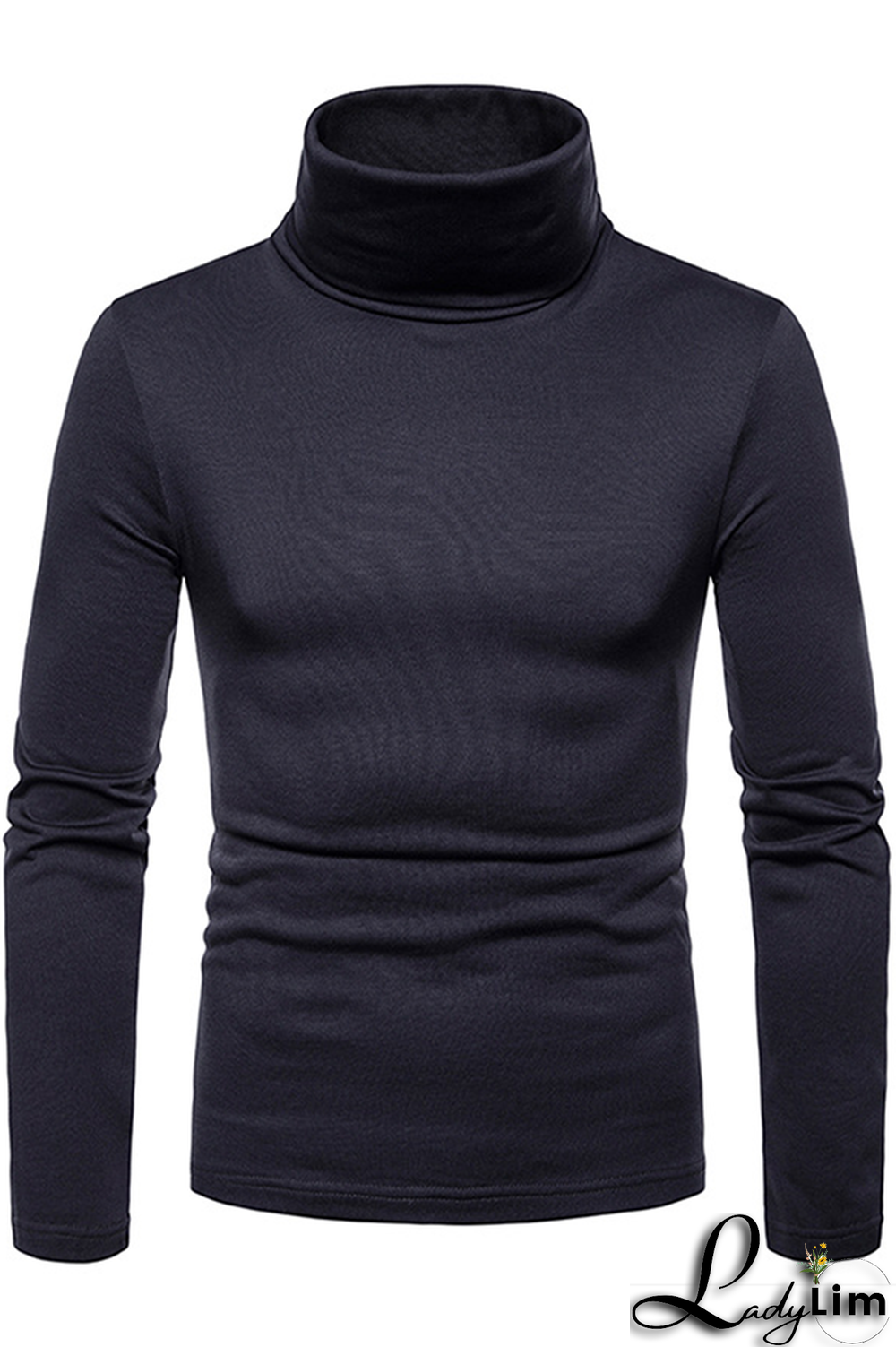 Navy Blue Fashion Casual Solid Split Joint Basic Turtleneck Tops
