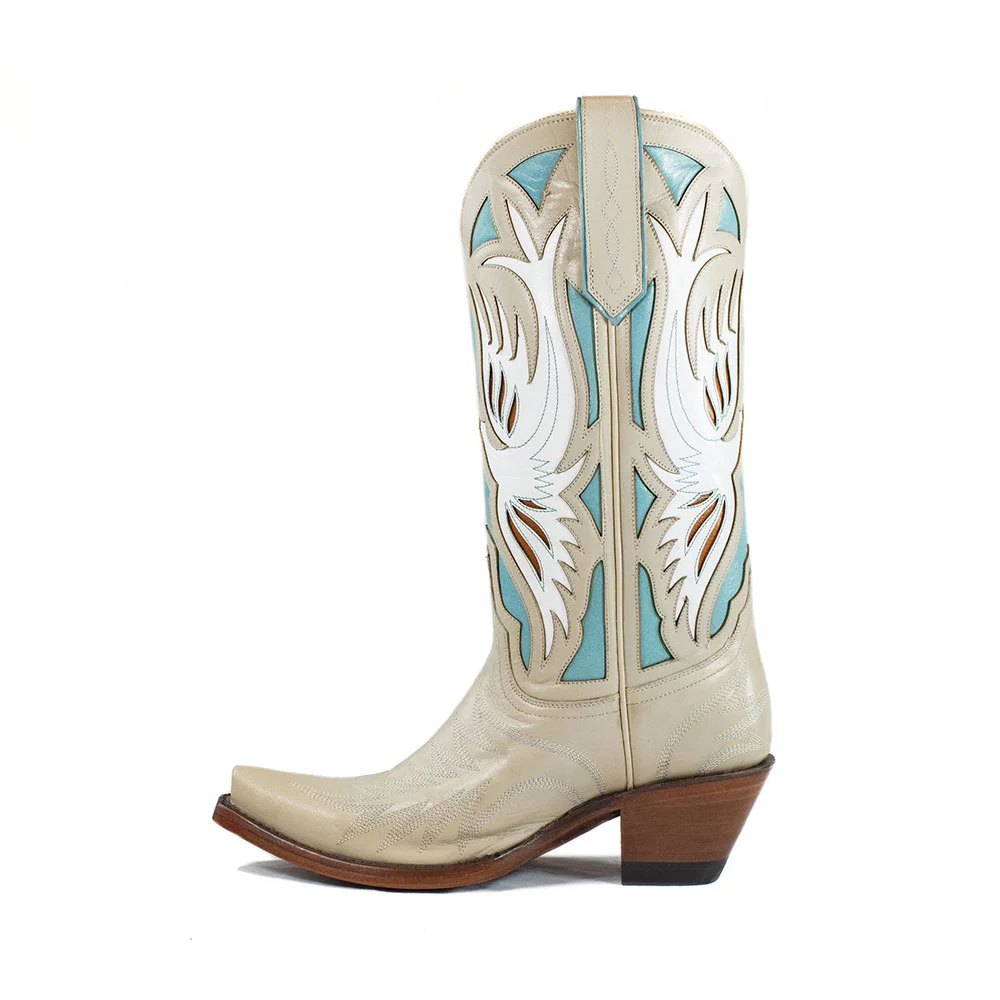 Multicolor Snip Toe Decorative Inlay Chunky Heel Cowgirl Boots