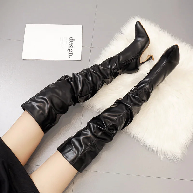 Yyvonne Winter New Long Boots Women With Pointed White High Heels And Knee Boots Leg Slim Wine Glasses And Women