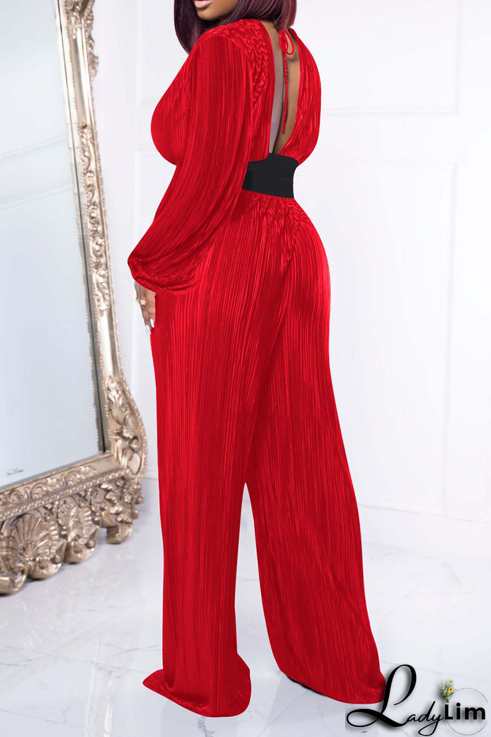 Black Casual Solid Backless V Neck Long Sleeve Two Pieces