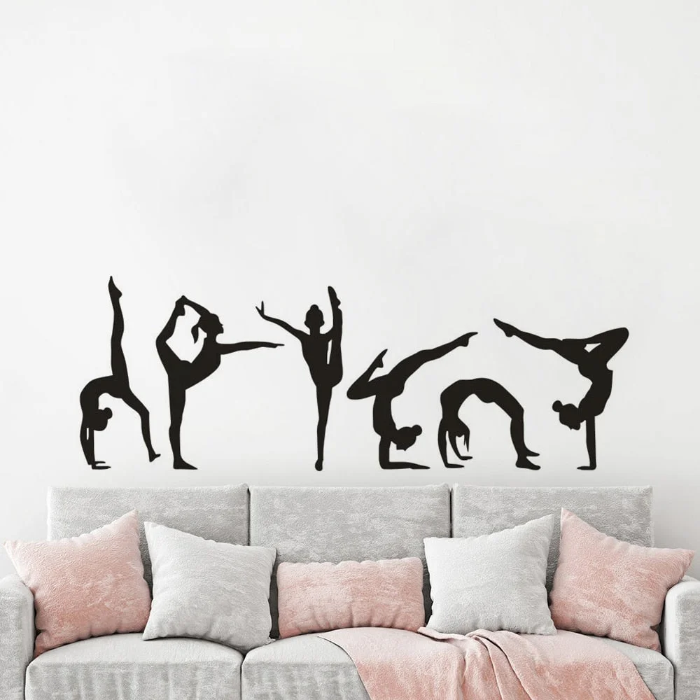 Gymnastics Girls Wall Sticker Six Dance Girls Silhouette Vinyl Wall Decal Gym Studio Decoration Removable Sport Wallpaper AZ107
