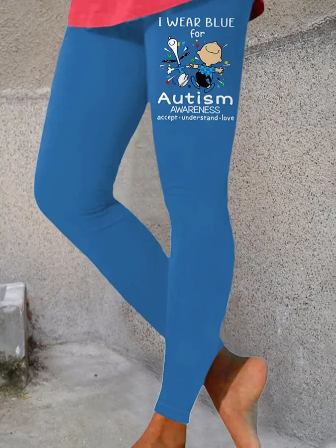 Autism Awareness I Wear Blue For Autism Print Leggings