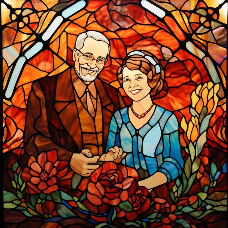 Full Round Drill Diamond Painting - Old Couple Glass Painting - 40*40cm