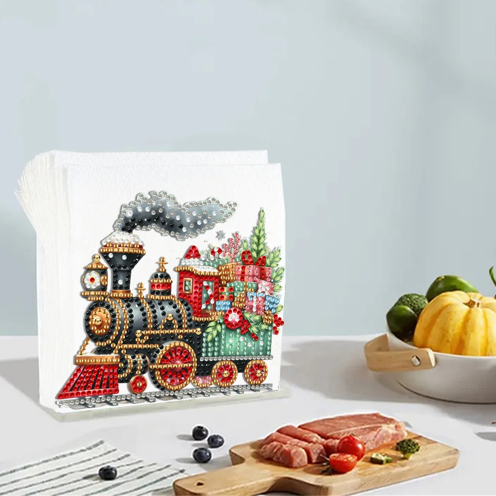 5D DIY Christmas Train Acrylic Double Sided Diamond Art Paper Towel Storage Rack Decor
