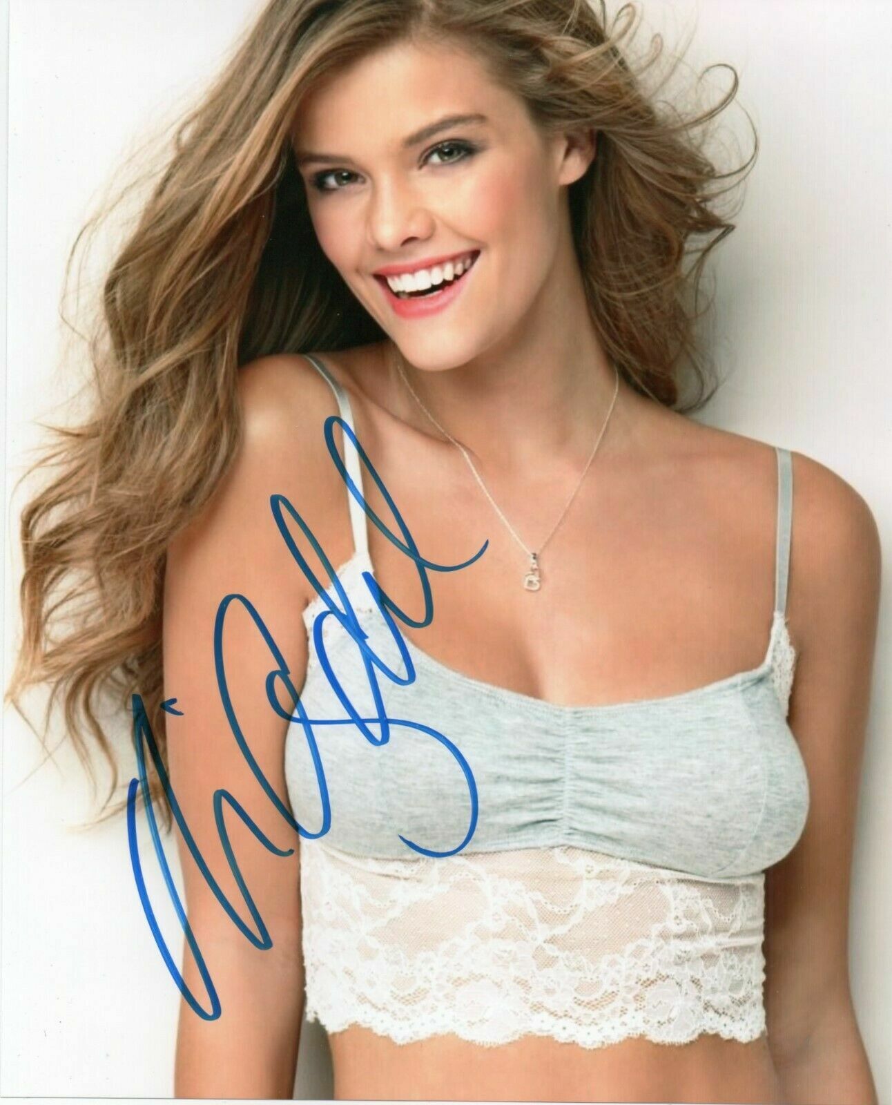 Nina Agdal IN WHITE BRA Autographed signed 8 x 10 Photo Poster painting