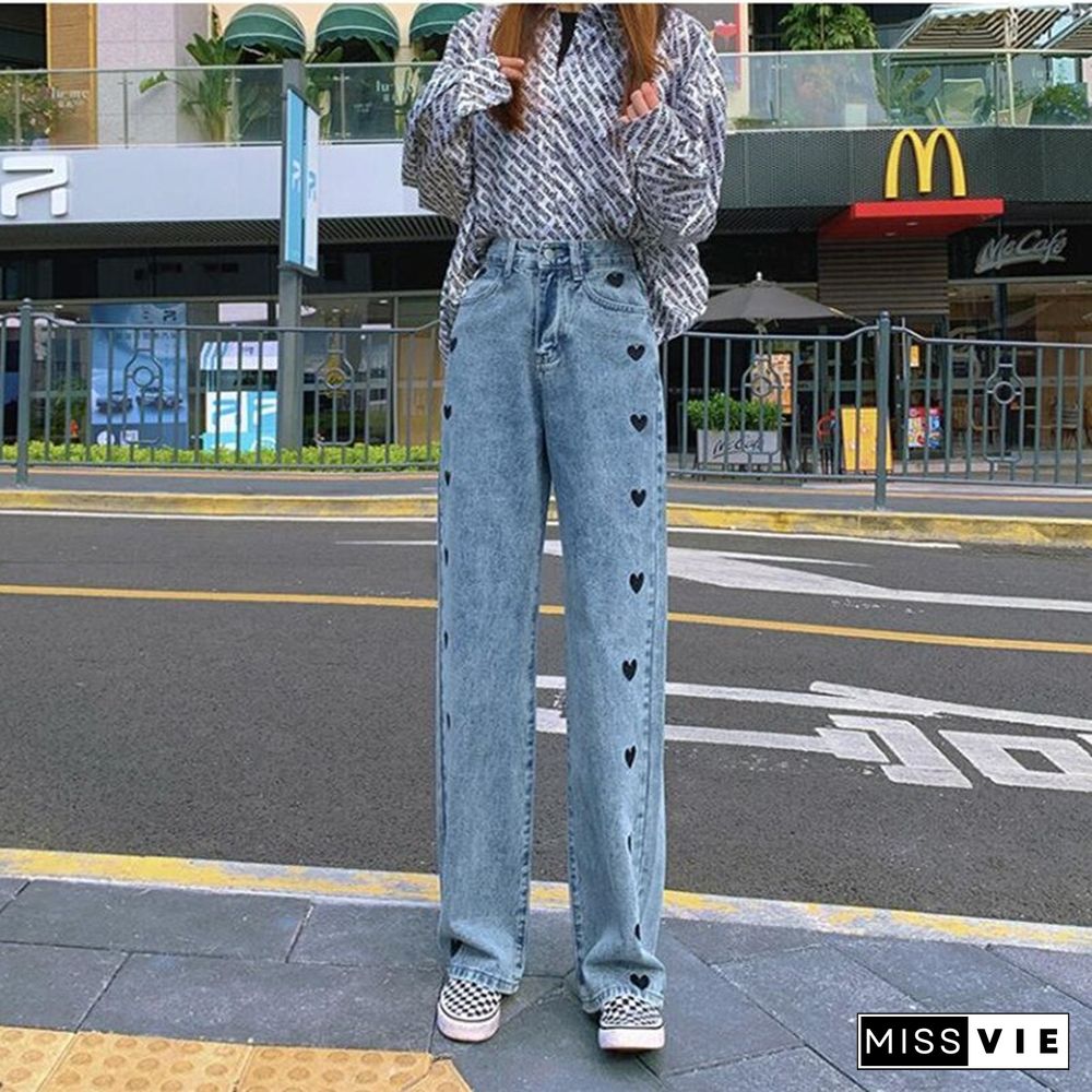 High Waisted Womans Jeans Blue Vintage Style Denim Clothing Streetwear Quality Fashion